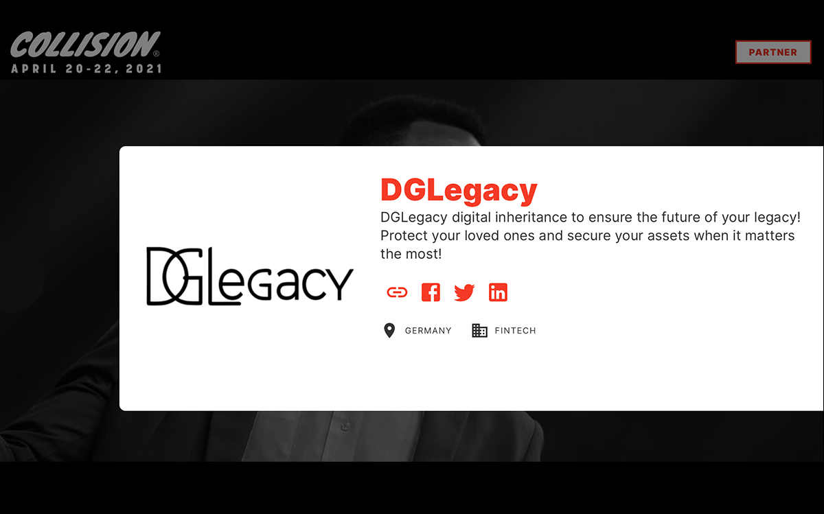 DGLegacy - the Fintech and Lawtech startup at Collision 2021