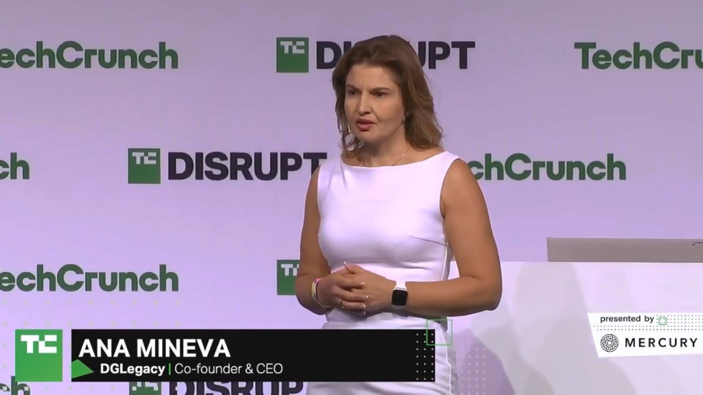 Ana Mineva, talking at the main stage at TechCrunch Disrupt Tech and Innovation conference.